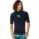 RIP CURL Mens Waves UPF Performance Short Sleeve Rash Vest Top - Black - UV Sun Protection and SPF Properties