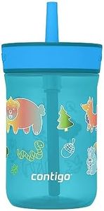 Contigo Leighton Kids Plastic Water Bottle, 14oz Spill-Proof Tumbler with Straw for Kids, Dishwasher Safe, Juniper/Blue Forest