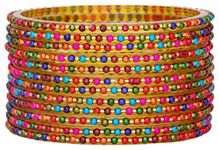 JD'Z COLLECTION Indian Bollywood Traditional Glass Bangles Set Churi Multi Color Bangle Bracelet For Women Jewelry Bangles, 2.5 Inches, Glass