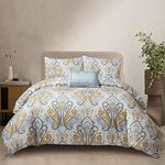 Style Quarters Queen Comforter Set - 4 Pieces Geometric Boho Bedding Sets Queen Size Comforter Sets Soft Comfort Bed Sets for All Season 90x90 Comforter, Shams, Decor Pillow Damascus