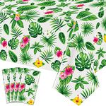 4 Pack Hawaiian Luau Tablecloths Tropical Palm Leaves Table Cloth Hawaii Disposable Plastic Rectangular Table Covers Aloha Summer Beach Pool Kids Birthday Tablecloth Cocktail Party Supplies 86 x 51 IN