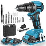 LEEIKOO Cordless Drill Driver 21V, Brushless Cordless Hammer Drill with 2 Batteries 2000mAh, 20+3 Torque, 45N.m Max Electric Drill, LED Light, 2 Speed, 14PCS for Home and Garden DIY Project