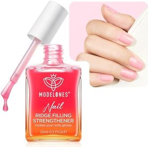 Modelones Nail Care 8 in one Ridge Filling Strengthener Treatment, Nail Polish Strengthener for Damaged and Weak Nails, Nail Hardener Extra Strong and Growth Smoothing Base Coat Rose Pink Varnish 15ml