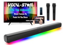 Vocal-Star Karaoke Machine, 300w Soundbar Speaker, 2 Wireless UHF Microphones, Light Effects, HDMI ARC, BT, AUX, Optical, All in One Entertainment System