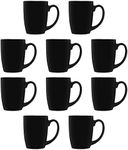 DISCOUNT PROMOS Curved Java Coffee Mug Set - 10 Pack - 12 Oz. - Stoneware Restaurant Cups - Black