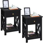 Yaheetech Black Bedside Tables Set of 2, Small Side Tables with 1 Drawer & Shelf, Wooden 2 Pieces Nightstands Bedroom Storage Units, Home Furniture, 40x30x55cm