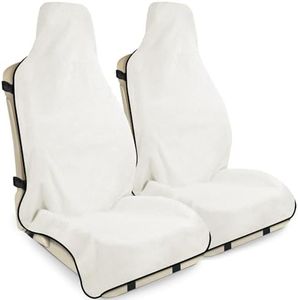 INFANZIA Waterproof Sweat Towel Seat Cover, Premium Car Seat Towel Protector for Trucks SUV Jeep, Universal Non-Slip Bucket Seat Covers for Post Gym Workout, Running, Swimming, Beach (White, 2Pcs)