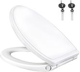 iFealClear Elongated Toilet Seat with Cover- One-click Quick Release Hinges, Slow Close and Non-Slip Toilet Seat with 2-pack Toilet Seat Bolts for Elongated or Oval Toilets, Universal Fits White