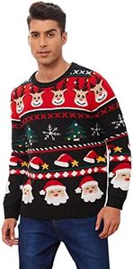 VENTELAN Men's Ugly Christmas Sweater Funny Santa Xmas Crew Neck Sweaters, Christmas Pattern Black, 3X-Large