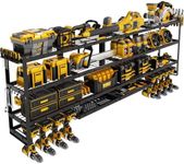 STURDIFLOW 64''W XLarge Power Tool Organizer Wall Mount | Modular & Corner-Fit 820lbs Storage Rack with 8 Cordless Drill Holder | 4-Tier Heavy Duty Metal Utility Shelf for Garage Workshop Organization