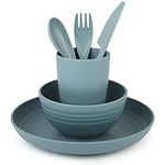 Belle Vous 4-Piece Plastic Navy Dinnerware Set - Includes Plate, Bowl, Cup and Cutlery - Unbreakable Reusable Tableware for Camping, Picnic and Dinner - Microwave and Dishwasher Safe Service Set