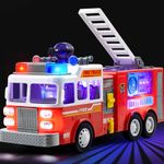 JOYIN Toddler Fire Truck Toy for Kid Age 3 4 5 6 7 8, LED Projections & Sirens, Realistic Buttons with Mode Switch & Volume Control, Bump and Go Fire Engine Trucks, Boys&Girls Birthday Gift