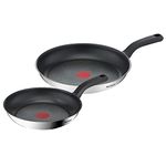 Tefal 2 Piece Comfort Max, 24cm & 28cm Frying Pans, Stainless Steel, Silver, Black