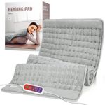 XXL Heating Pad 20x40, Extra Large Heating Pads for Back Pain, Electric Heating Pad with Auto Shut Off for Cramps and Neck and Shoulders Pain Relief, Moist Heating, 6 Heating Levels, Light Grey