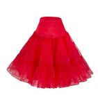 Flora® 50s VINTAGE ROCKABILLY Retro Tutu PETTICOAT SKIRT,25" Length (Large-XLarge, RED)