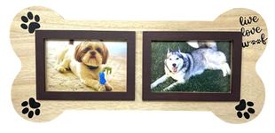 3MAZINGS Dog Picture Frames 4x6 Pet Frame Memorial Photo Collage for Dogs Pets Memory Pictures Live Love Woof Bone Shaped Wooden Paw Print