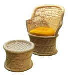 Handmakers Bamboo Mudda Chair Set For Balcony | Outdoor Mudda Beige Chair And Mudda Beige Stool