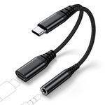 USB C Headphone Adapter and Charger, USB C to 3.5mm Jack USB C Aux Adapter 2 in 1 Audio + Charger Splitter Type C Earphone Cable Adapter for Samsung Galaxy, iPad, iPhone 15 16, and More Type C Devices