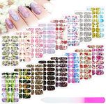 224 Pieces 16 Sheets Flower Full Wrap Nail Polish Stickers Self Adhesive Nail Wraps Nail Decals Nail Polish Sticker Butterfly Flower Nail Decals for Women Nail Decoration