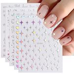 JMEOWIO 12 Sheets Aurora Nail Art Stickers Decals Self-Adhesive Holographic Star Heart Nail Supplies Nail Art Design Decoration Accessories