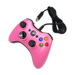 Xspeedonline USB Wired Controller Compatible for Xbox 360 / Windows 7 8 10 11 Gamepad, Controller Joystick with 8-Way Directional Pad Integrated Headset Port Compatible for Xbox Live (Pink)