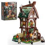 Funwhole Medieval Apothecary Shop Lighting Building-Bricks Set - Compatible with Legos Medieval Series Collectible Display House 1470 Pcs for Adults and Teen