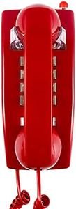 Traditional Wall Phones for Landline with Mechanical Ringing, Retro Wall Mounted Phone Waterproof, Classic 2554 Wall Telephone with Voicemail Indicator, Old Wall Mount Phone for Kitchen,Home,Red