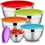 E-far Mixing Bowls with Lids Set of 5, Stainless Steel Mixing Bowls Metal Nesting Bowls with Airtight Lids, Non-toxic & Dishwasher Safe, Great for Cooking, Baking, Serving - Size 0.7/1/1.5/3/4.6QT