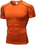 Men's Compression Shirts Short Sleeve Workout Gym T-Shirt Running Tops Cool Dry Sports Base Layer Athletic Undershirts, Orange, Small