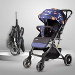 LuvLap Alpha Baby Stroller/Pram, One Fold, Travel Friendly, 5 Point Safety Harness, Reversible Handle bar, Multilevel Recline & Adjustable footrest, Extendable Canopy, for Babies 0-3 Years (Blue)