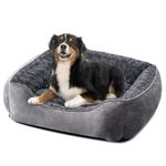 JOEJOY Dog Bed Large - Washable Dog Bed Anti-Anxiety Dog Bed Soft Plush Dog Bed Rectangle Non-Slip Bottom Pet Bed - Small | Medium | Large Size Mattress Mat For Dog, Grey