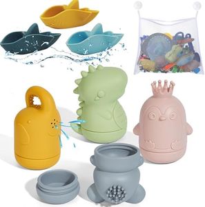 ATAUSD 8 Pezzi Giochi Bagnetto, Giocattoli da Bagno per Bambini in Silicone, Giocattoli Animali con Sacchetto di Stoccaggio, Giocattolo a Acqua, Regali per i Bambini