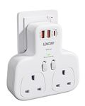 LENCENT Double Plug Adaptor With 3 USB Slots, Multi Plug Extension, 2 Way Plug Adapter with PD 20W USB-C & 2 USB-A QC 3.0, UK Surge Protected Plug Extender Socket for Home, Kitchen, Office, 13A 3250W