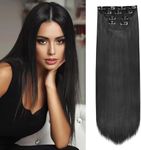 QUEENTAS 4Pcs Long Straight Black Clip in Hair Extensions for Women, Natural & Good Connectivity Hair Extensions Clip In(22inch, 1B)