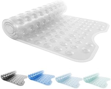 ANSIO® Long Bath Mat PVC Non-Slip Anti Mould bath Mat with Drain Holes & Suction Cups Machine Washable 102 x 40cm / 40 x 16inches - Clear