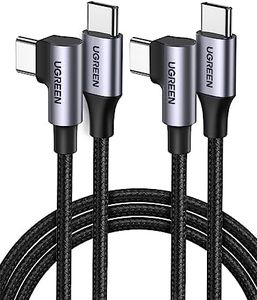 UGREEN 2 Pack USB C to USB C Cable Right Angle, 60W Type C Charger Cable PD Fast Charging Cord for iPhone 16 Pro Max/15, Pixel 9/8/7, Galaxy S24 Ultra/S23, MacBook Pro, iPad Pro 2024, Switch, 2M