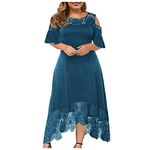 Summer Dresses for Women UK Clearance Plus Size Sexy Ruffle Strapless Splicing Lace Splicing Short Sleeve Dress Ladies Trendy Tunic Dresses for Vacation Cocktail Formal Work Wedding Activewear
