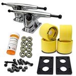 YOCAHER 071-Solid Yellow Wheel-Polished Trucks Longboard Skateboard Trucks Combo Set with 70mm Wheels Plus 9.675-Inch Polished/Black Package