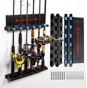 BETTER LEADER 2 Pack Vertical Fishing Rod Holder for Garage, Fishing Pole Holders- Holds Up to 12 Rods or Combos, Wall Mount Fishing Pole Rack, Fishing Gifts for Men