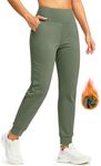 SANTINY Women's Fleece Lined Joggers Water Resistant High Waisted(Sage Green_L)