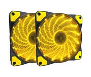 APEVIA AF212L-SYL 120mm Yellow LED Ultra Silent Case Fan w/ 15 Yellow LEDs & Anti-Vibration Rubber Pads (2-pk)