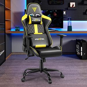 Ufurniture Gaming Chair 135° Recline Office Computer Chair Height Adjustable Racing Game Chair Ergonomic Support Headrest and Lumbar Pillow Black + Yellow