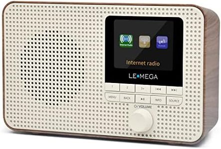 LEMEGA IR1 Portable WiFi Internet Radio,FM Digital Radio,Bluetooth Speaker,Dual Alarms Clock,Sleep Snooze Timer,40 Presets, Headphone-Output,Colour Display,Batteries or Mains Powered – Walnut Finish