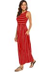 Women's Summer Sleeveless Striped Flowy Casual Long Maxi Dress with Pockets (Red, Large)