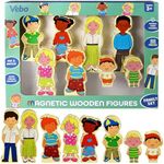 VEBO 22pc Wooden Magnetic Figures Set of 8 (16 Double Sided Characters) Mix & Match Family Set - Compatible with All Magnetic Tiles Sets - Educational STEM Building Toy Pretend Playset for Ages 3+