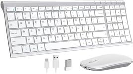 seenda Rechargeable Wireless Keyboard Mouse, Ultra Thin Low Profile Wireless Keyboard and Mouse with Number Pad, Quiet Portable Combo Compatible for Windows XP/7/8/10/11/11 Pro, Silver White