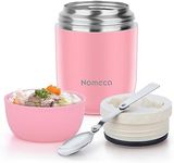 Nomeca Food Thermos Stainless Steel Vacuum Insulated Kids Food Jar with Folding Spoon, 16Oz Soup Thermos Keep Food Warm/Cold, Wide Mouth & Leakproof Hot Bento Lunch Container for Kid Adult Girl, Pink