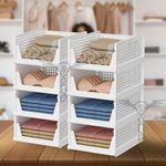SITTELLA 8 Pieces Folding Closet Wardrobe Organizers Storage Box Plastic Closet Organizer,Stackable Plastic Storage Basket,Drawer Organizers for Clothing(White)