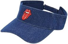 The Rolling Stones Women's Visor Hat, Lips Logo Adjustable Cotton Sun Cap with Curved Brim, Denim, One Size, Denim, One Size