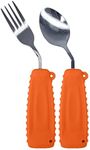 Ehucon Adaptive Utensils,Curved Angled Spoon and Fork Set,for Tremors Parkinsons Limited or Elderly,Lightweight Cutlery with Non-Slip Easy Grip Handles (Right Hand Spoon and Fork Set,Pack of 2,Orange)